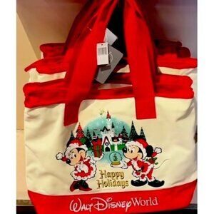Disney Parks 2025 Christmas Canvas Tote Santa Mickey Minnie WDW Happy Holidays